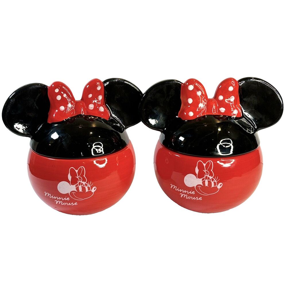 Costco Ceramic Minnie Mouse Cookie Candy snack Jars Lot 2 Lid Disney Iconic
